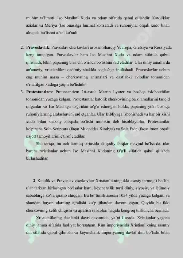 Xristianlik dini mazhablarga bo’linishining sabablari 3