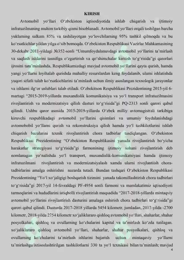 M 39 "Olmaota-Bishkek-Toshkent-Shahrisabz-Termiz" avtomobil yo‘lining rekonstruksiya qilish texnologik jarayonlari 4