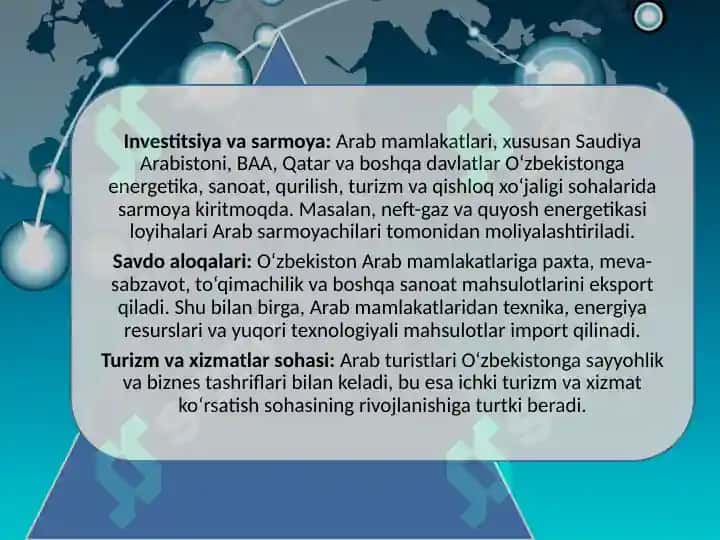 O'zbekistonning Arab mamlakatlari bilan hamkorligi 8