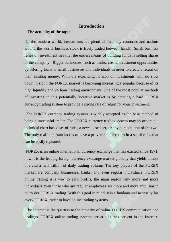 Theoretical basis and analyzing part of FOREX 2