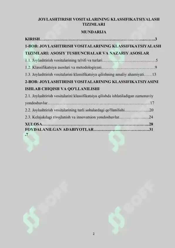 JOYLASHTIRISH VOSITALARINING KLASSIFIKATSIYALASH TIZIMLARI 2