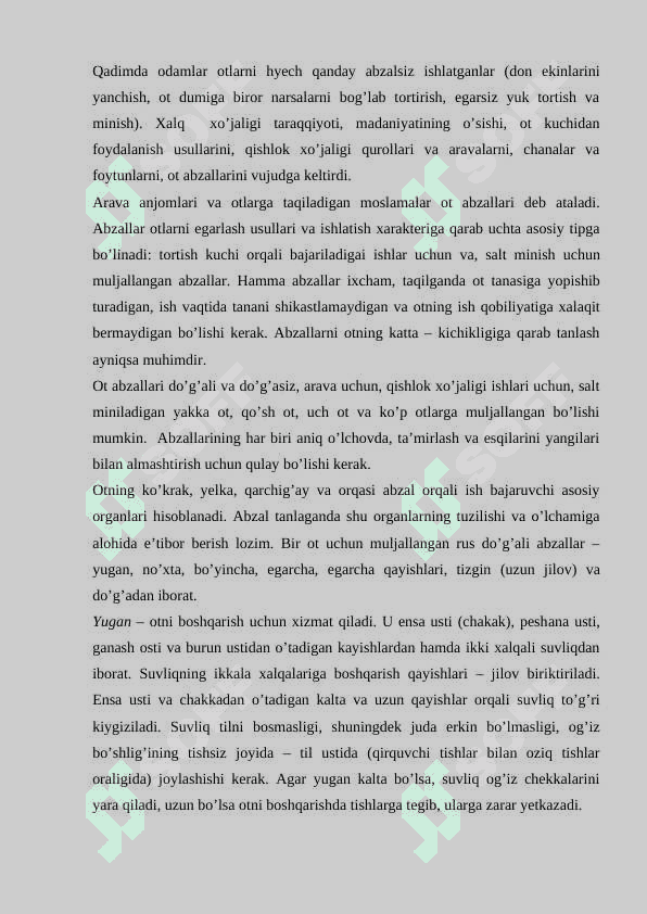 OTLARNI MASHQ QILDIRISHDA QO’LLANADIGAN QURILMALAR VA  INVENTAR (OT ABZALLARI) 4