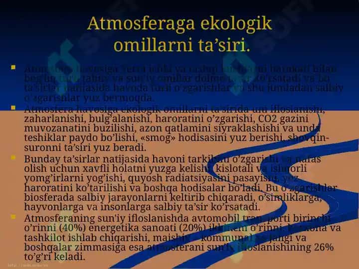 Atmosfera havosining ifloslanishi va tabiiy tozalanish. 3