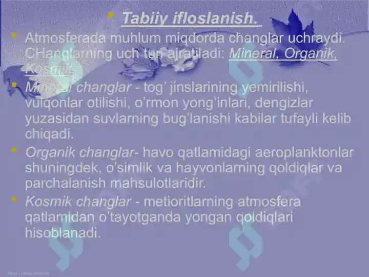 Atmosfera havosining ifloslanishi va tabiiy tozalanish. 5