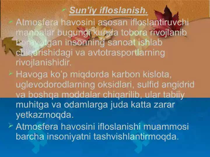 Atmosfera havosining ifloslanishi va tabiiy tozalanish. 6