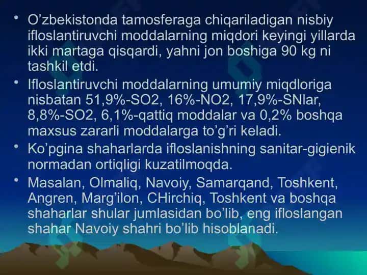 Atmosfera havosining ifloslanishi va tabiiy tozalanish. 8