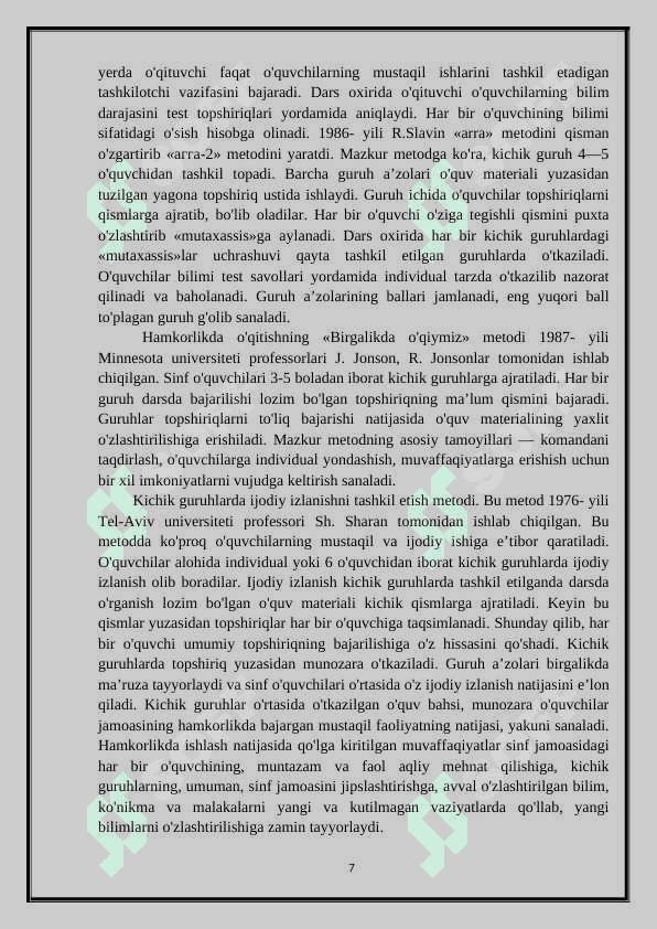 Biologiyani o`qitishda hamkorlikda o`qitish tashkil etish 7