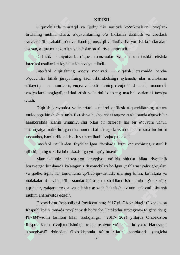 BIOLOGIYANI O`QITISHNING INTERFAOL METODLARI 2