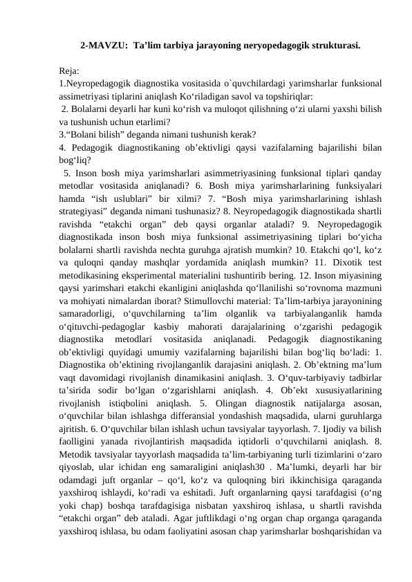 Ta’lim tarbiya jarayoning neryopedagogik strukturasi. 1