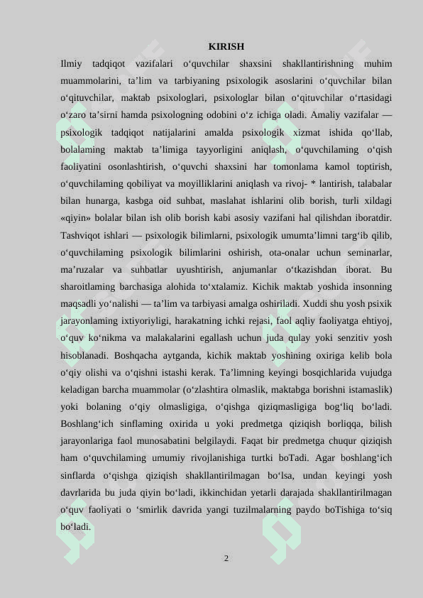 O‘zbeksitonda maktabgacha ta’lim va umumiy o‘rta ta’lim muassasalarida psixologik xizmatning tashkil etish imkoniyati va muammolari 2