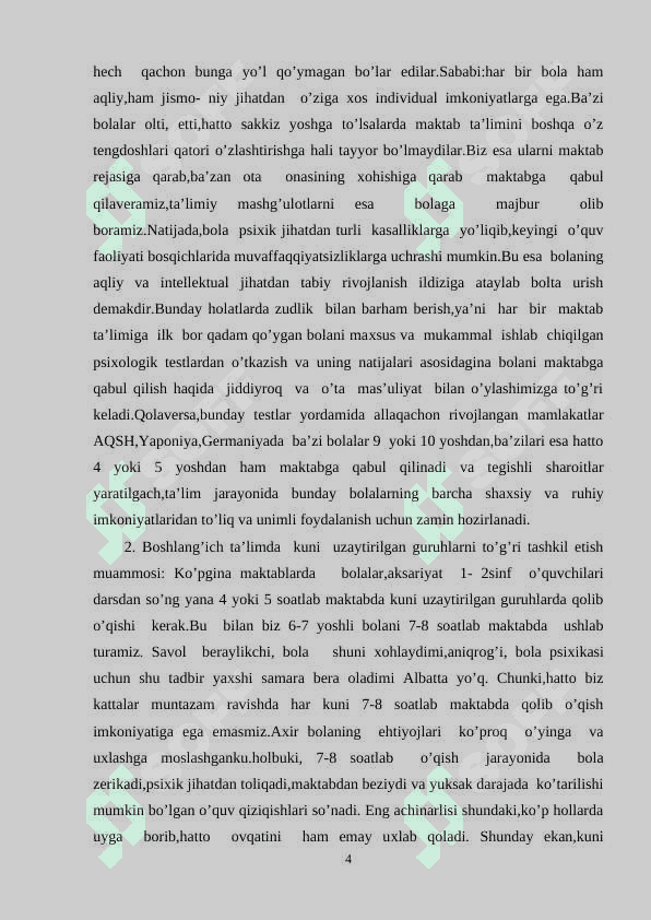 O‘zbeksitonda maktabgacha ta’lim va umumiy o‘rta ta’lim muassasalarida psixologik xizmatning tashkil etish imkoniyati va muammolari 4