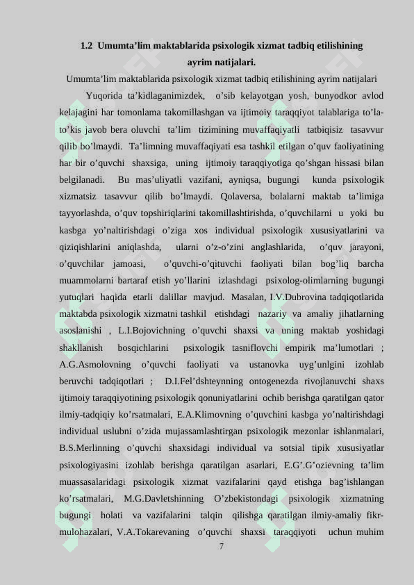 O‘zbeksitonda maktabgacha ta’lim va umumiy o‘rta ta’lim muassasalarida psixologik xizmatning tashkil etish imkoniyati va muammolari 7