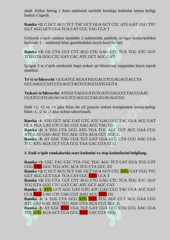 Hisoblashning ochiq ramkasini izlash. ORF Finder dasturida ishlash. 4