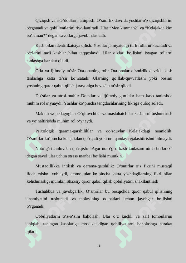 O'SMIRLARNI KASB TANLASHGA YO'NLATIRISH USULLARI 6