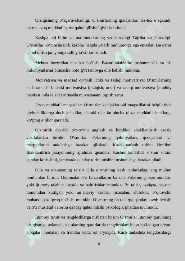 O'SMIRLARNI KASB TANLASHGA YO'NLATIRISH USULLARI 8