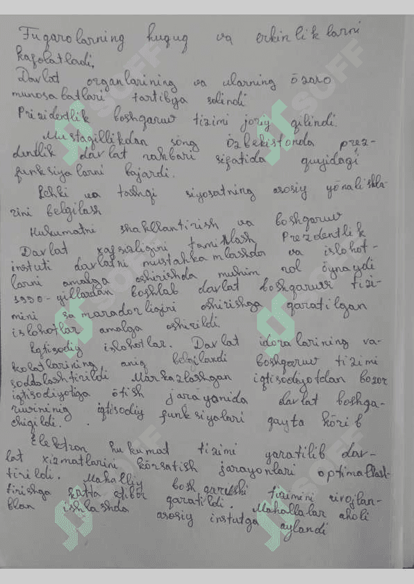 O'zbekistonning eng yangi tarixi fanidan 2 mustaqil talim uchun tayyor ish 2