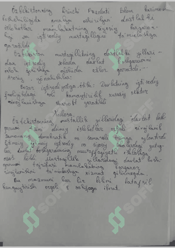 O'zbekistonning eng yangi tarixi fanidan 2 mustaqil talim uchun tayyor ish 5