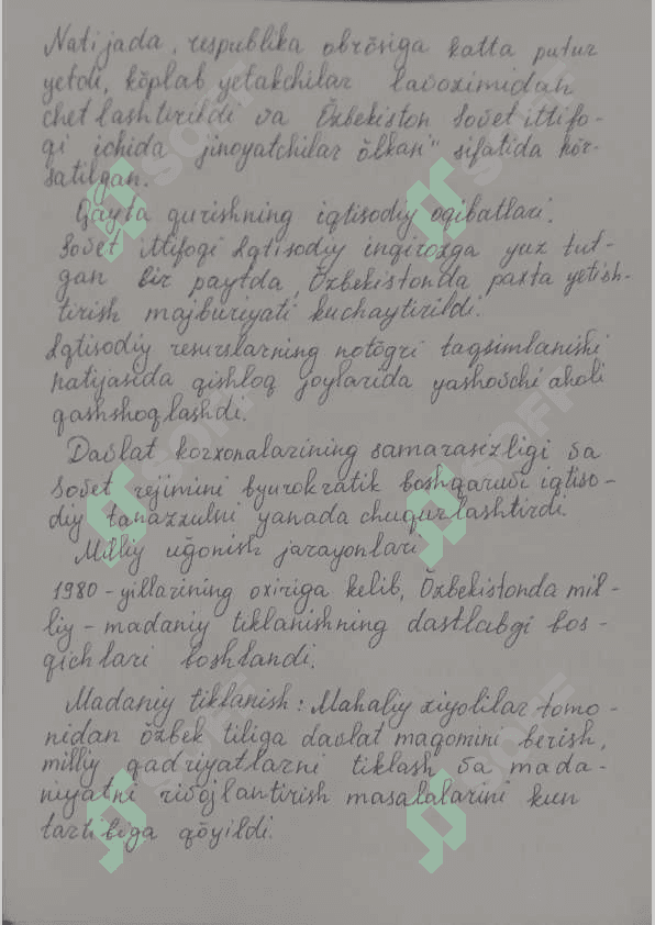 O'zbekistonning eng yangi tarixi fanidan 2 mustaqil talim uchun tayyor ish 8