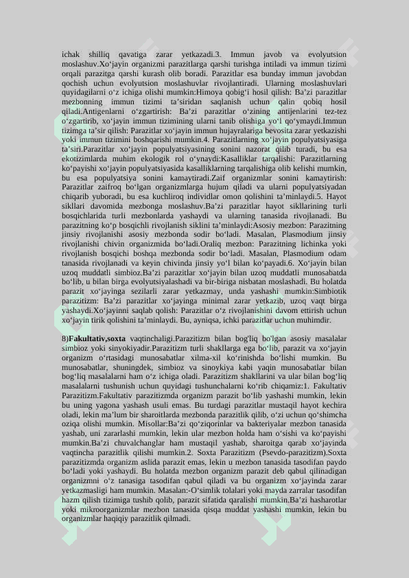 Parazitologiyadan oraliq savollari javobi bilan (shippi) 6