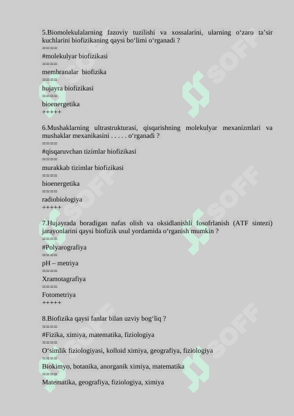 Biofizikadan yakuniy test javoblari bilan 2