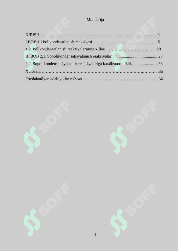 Sopolikondesatlanish reaktsiyalari: usullari, mexanizmlari, va sopolikondensatlanishda katalizatorning roli. 2