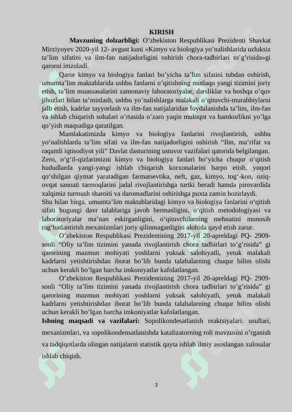 Sopolikondesatlanish reaktsiyalari: usullari, mexanizmlari, va sopolikondensatlanishda katalizatorning roli. 3