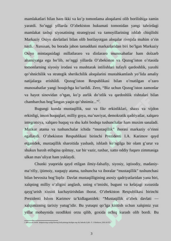 O’ZBEKISTON RESPUBLIKASINING  QOZOG’ISTON RESPUBLIKASI BILAN IQTISODIY VA MADANIY ALOQALARI 3