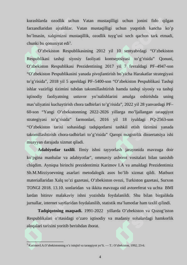 O’ZBEKISTON RESPUBLIKASINING  QOZOG’ISTON RESPUBLIKASI BILAN IQTISODIY VA MADANIY ALOQALARI 4