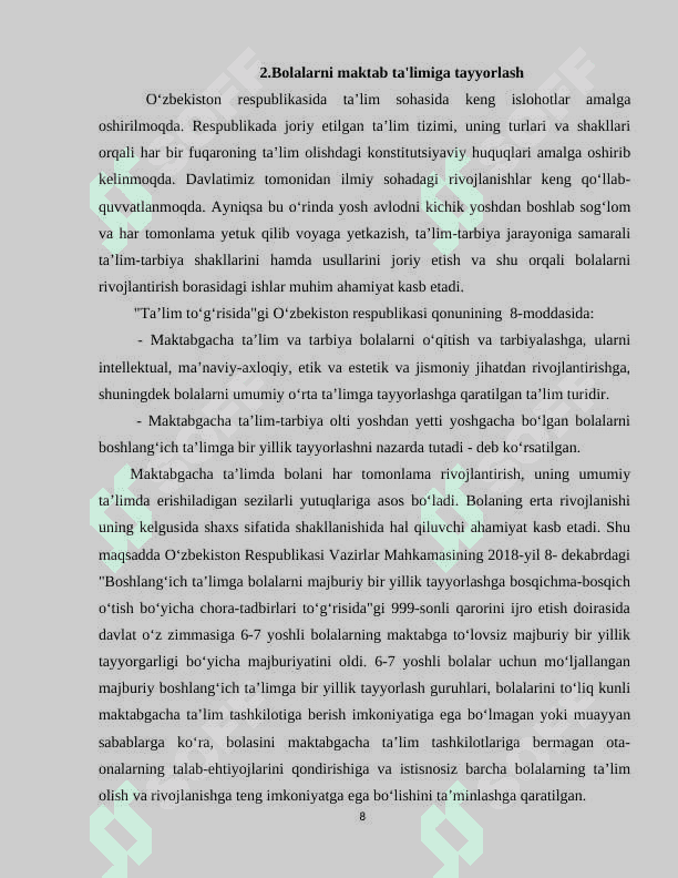 ILM YO'LI VARIATIV DASTURI ASOSIDA 6-7 YOSHLI BOLALARNI MAKTAB TA'LIMIGA TAYYORLASH 8