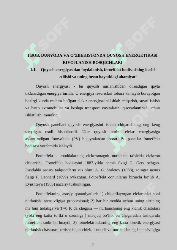 DUNYODA VA O’ZBEKISTONDA QUYOSH ENERGETIKASI RIVOJLANISH BOSQICHLARI 7