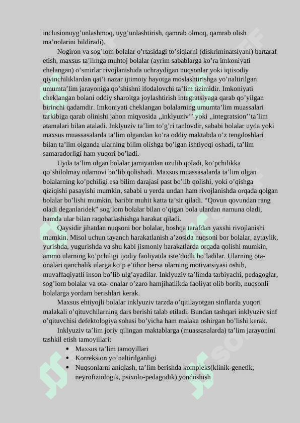 Umuta’lim tashkilotlarida alohida yordamga muhtoj bolalar uchun integratsiyalashgan ta’limni amalga oshirishning asosiy bosqichlari. 4