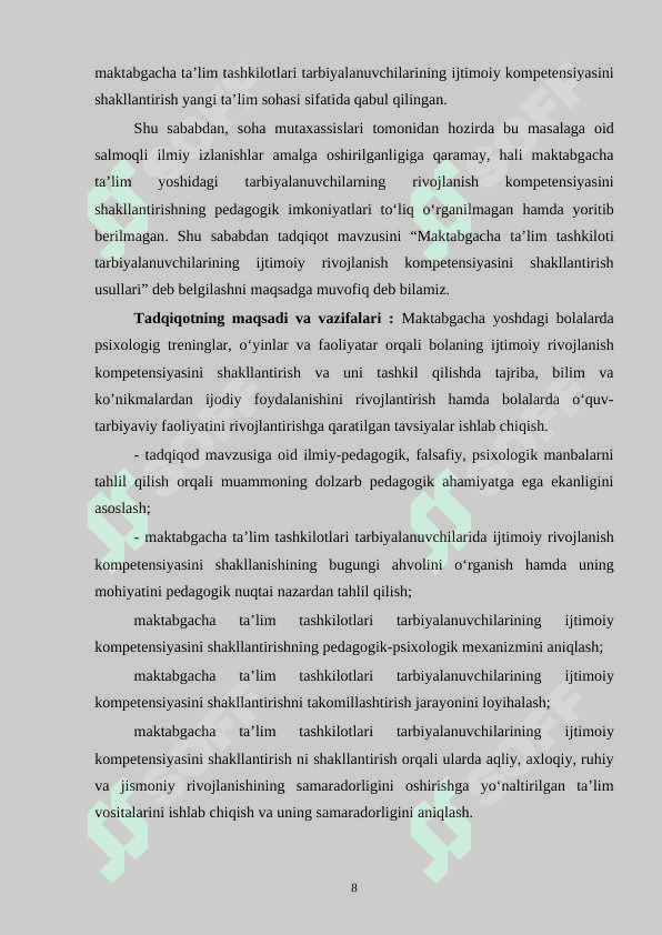 MAKTABGACHA TA’LIM TASHKILOTI TARBIYALANUVCHILARINING IJTIMOIY RIVOJLANISH KOMPETENSIYASINI SHAKLLANTIRISH USULLARI 8