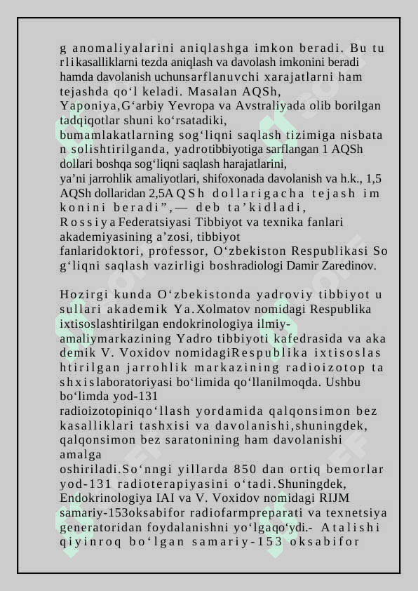 YADRO KIMYOSINING TIBBIYOTDAGI O'RNI 3
