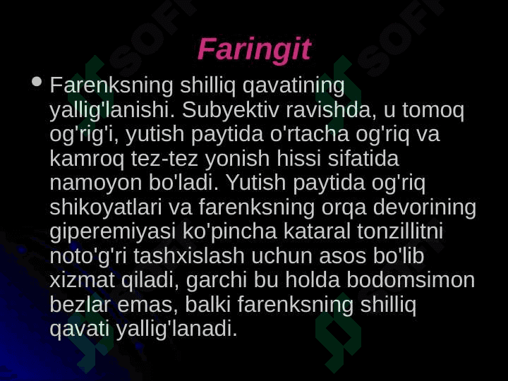 Havo tomchi yo‘li bilan yuqadigan infeksiyalaring tayanch tashxisot belgilari 6