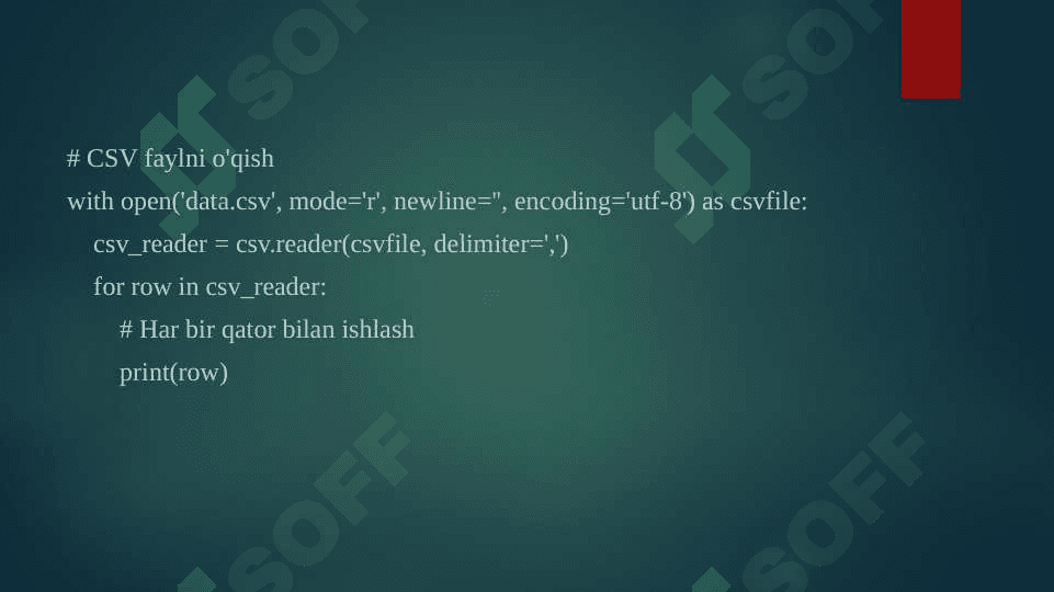 Pythonda csv fayllari bilan ishlash 3