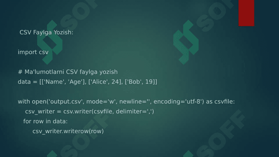 Pythonda csv fayllari bilan ishlash 4