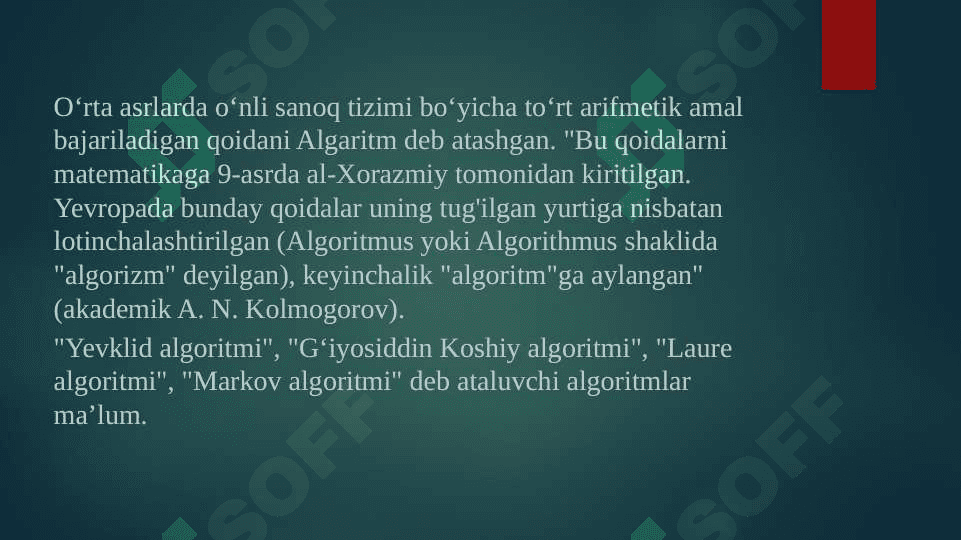 Algoritmlar, xossalari va algoritmlar yaratish 3