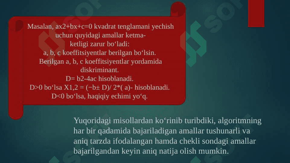Algoritmlar, xossalari va algoritmlar yaratish 5