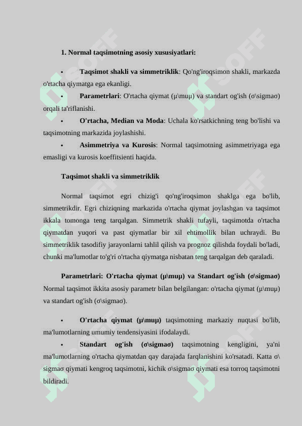 Normal taqsimot va uning xususiyatlari. 3