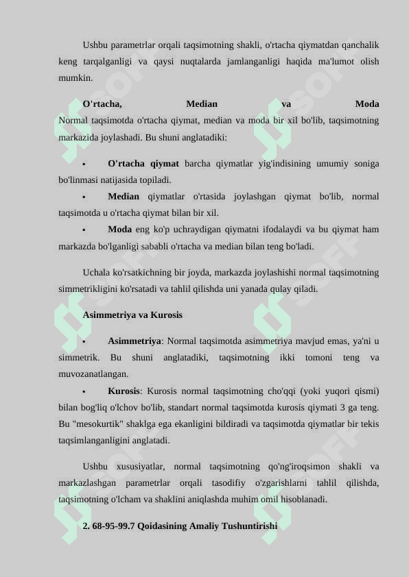Normal taqsimot va uning xususiyatlari. 4