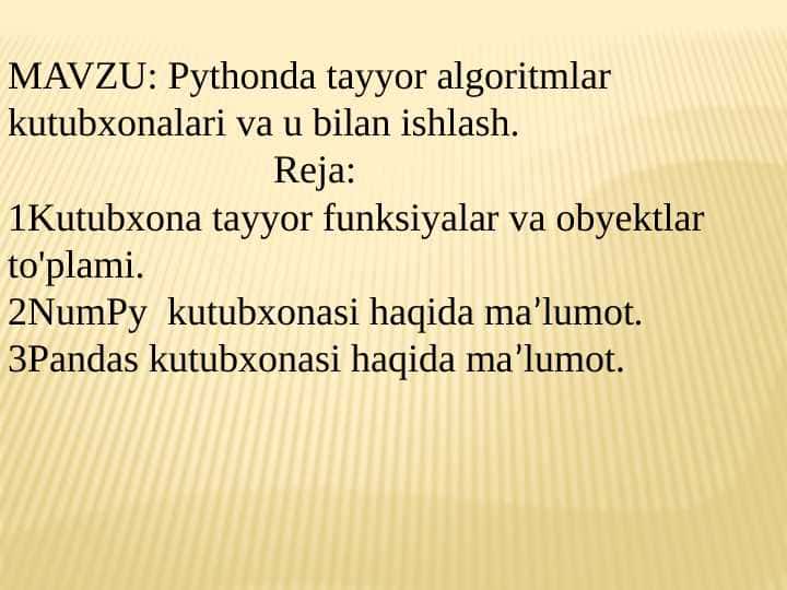 Pythonda tayyor algoritmlar kutubxonalari va u bilan ishlash