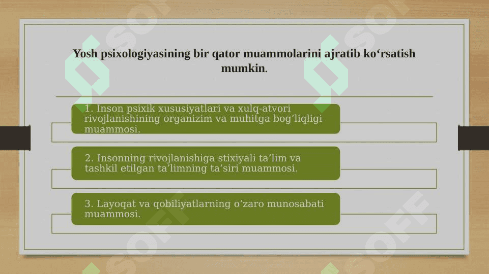 Yosh va pedagogik psixologiya fanining tadqiqot sohasi va muammolari. Psixik rivojlanish va uni davrlashtirish muammosi. 5