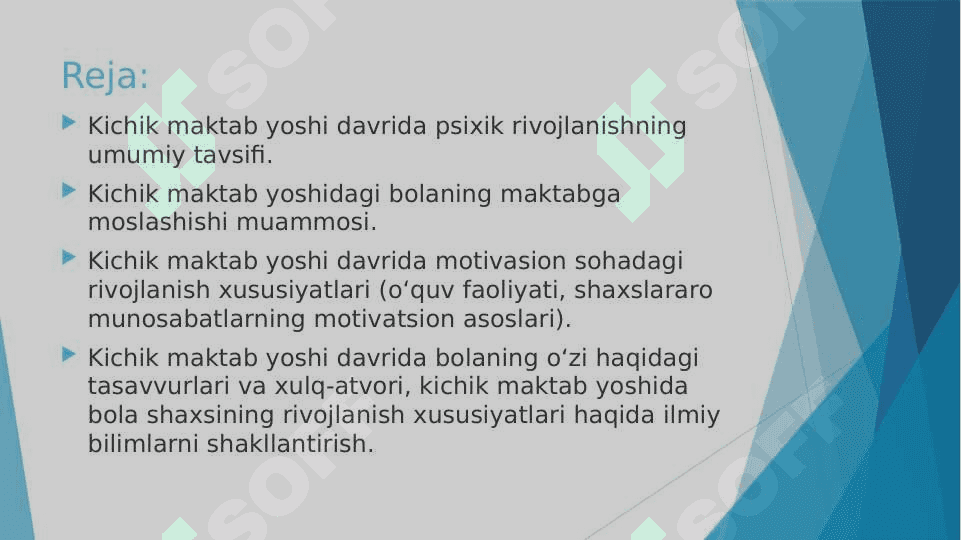 Mavzu: Kichik maktab yoshi davrida psixik rivojlanish xususiyatlari. 2