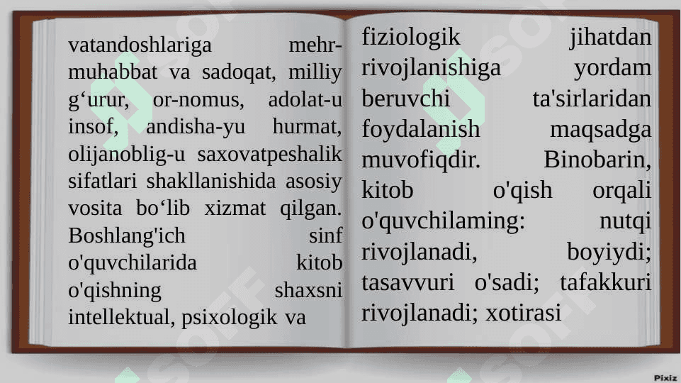 Kitobxonlik faoliyatini shakllantirish.  Kichik yoshdagi o‘quvchilarning badiiy idrok etishdagi psixologik xususiyatlari 4