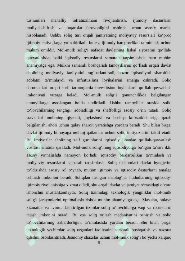JISMONIY SHAXSLARDAN OLINADIGAN MOL-MULK SOLIGʻI VA UNING AHAMIYATI 8