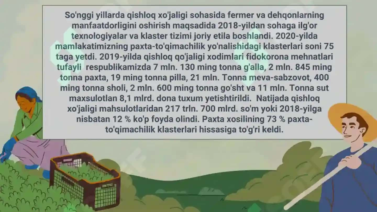Oʻzbekistonda Mustaqillik yillarida qishloq xoʻjaligi va sanoat sohasidagi oʻzgarishlar 7