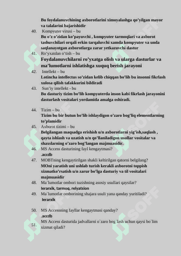 Komputer test savollari va javoblari 4