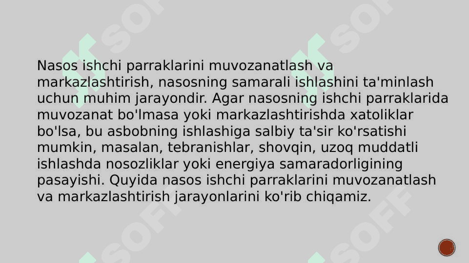 Nasos ishchi parraklarini muvozanatlash va markazlashtirish 3
