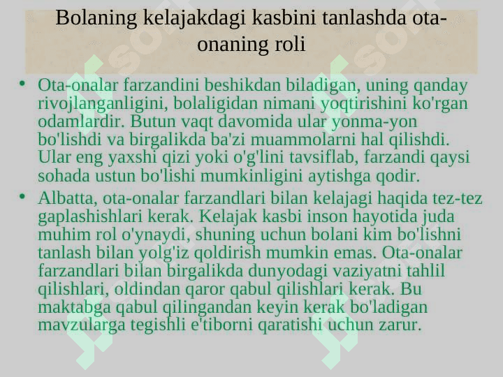 Kasb  tanlashda   o’quvchilarga     /  ta’sir    etadigan    omillar.Ta’lim-tarbiya,irsiyat,muxit. 3
