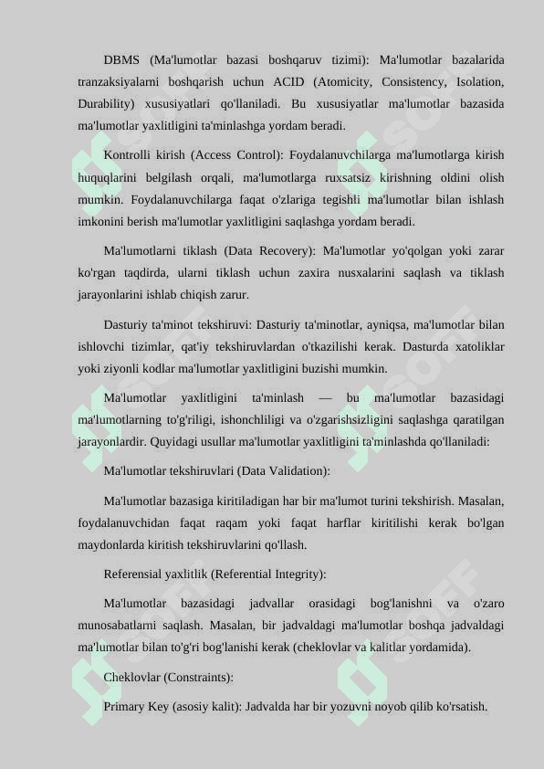 MA’LUMOTLAR YAXLITLIGINI TA’MINLASH USULLARI 6